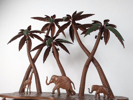 Austrian Artist, Giraffe, Palms and Elephants, 1920s, Metal-JJT-1529703