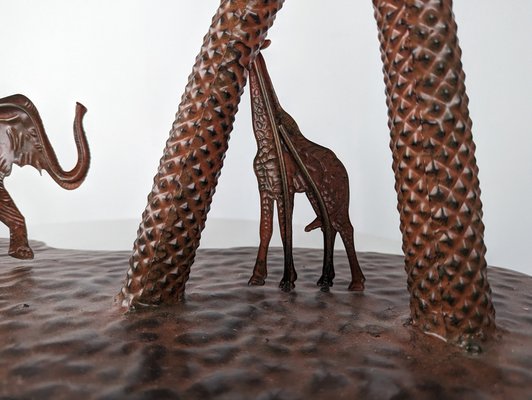 Austrian Artist, Giraffe, Palms and Elephants, 1920s, Metal-JJT-1529703