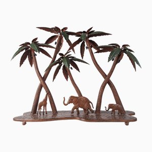 Austrian Artist, Giraffe, Palms and Elephants, 1920s, Metal-JJT-1529703