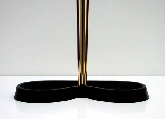 Austrian Black Lacquered and Brass Umbrella Stand in the Style of Walter Hagenauer, 1950s-OE-897854