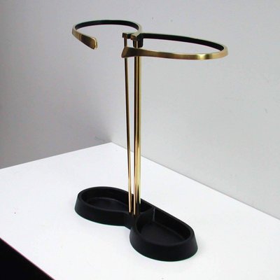 Austrian Black Lacquered and Brass Umbrella Stand in the Style of Walter Hagenauer, 1950s-OE-897854