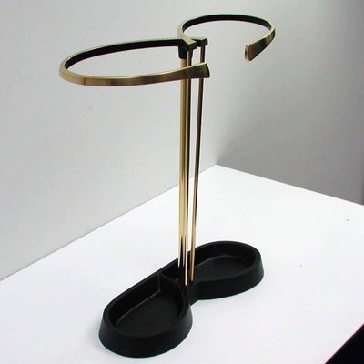 Austrian Black Lacquered and Brass Umbrella Stand in the Style of Walter Hagenauer, 1950s-OE-897854