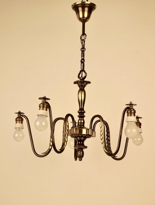 Austrian Brass Chandelier with Five Silk Shades attributed to J.T. Kalmar, 1935-BAF-1788088