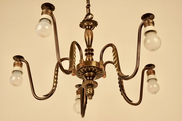 Austrian Brass Chandelier with Five Silk Shades attributed to J.T. Kalmar, 1935-BAF-1788088