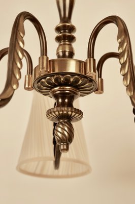 Austrian Brass Chandelier with Five Silk Shades attributed to J.T. Kalmar, 1935-BAF-1788088