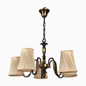 Austrian Brass Chandelier with Five Silk Shades attributed to J.T. Kalmar, 1935-BAF-1788088