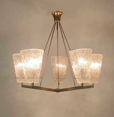 Austrian Brass Chandelier with Textured Glass by J. T. Kalmar, 1950s-AX-1704813