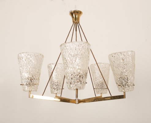 Austrian Brass Chandelier with Textured Glass by J. T. Kalmar, 1950s-AX-1704813