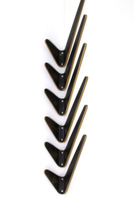 Austrian Brass Coat Hooks, 1950s, Set of 6-ZWH-850139