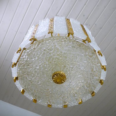 Austrian Brass & Frosted Glass Chandelier from Kalmar, 1960s-DEK-541698