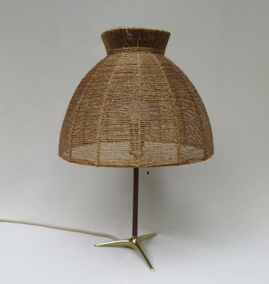 Austrian Brass, Wood & Cord Table Lamp with Crow's Foot, 1950s-EY-853274