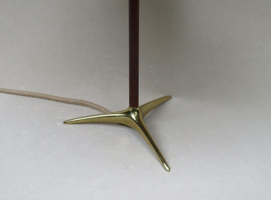 Austrian Brass, Wood & Cord Table Lamp with Crow's Foot, 1950s-EY-853274