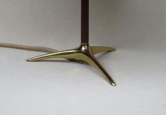 Austrian Brass, Wood & Cord Table Lamp with Crow's Foot, 1950s-EY-853274