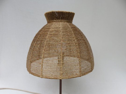 Austrian Brass, Wood & Cord Table Lamp with Crow's Foot, 1950s-EY-853274