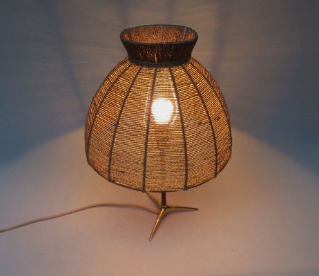 Austrian Brass, Wood & Cord Table Lamp with Crow's Foot, 1950s-EY-853274