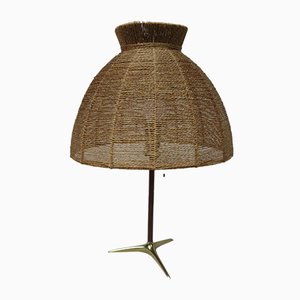 Austrian Brass, Wood & Cord Table Lamp with Crow's Foot, 1950s-EY-853274