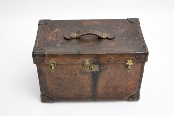 Austrian Brown Leather Suitcase, 1920s-NB-627268