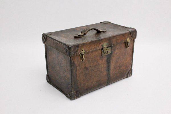 Austrian Brown Leather Suitcase, 1920s-NB-627268