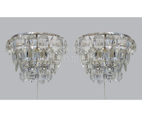 Austrian Facetted Crystal and Silver Plated Wall Sconces from Bakalowits, 1960, Set of 2-DEK-1114305