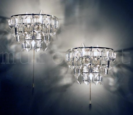 Austrian Facetted Crystal and Silver Plated Wall Sconces from Bakalowits, 1960, Set of 2-DEK-1114305