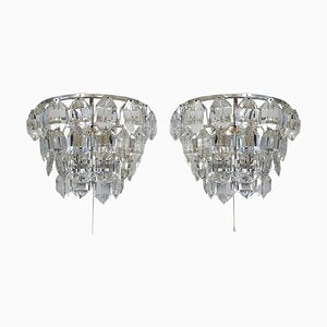 Austrian Facetted Crystal and Silver Plated Wall Sconces from Bakalowits, 1960, Set of 2-DEK-1114305