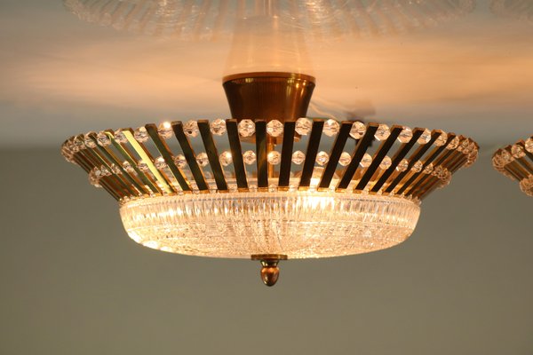 Austrian Glass, Brass, and Diamond Cut Acrylic Glass Ceiling Lamps, 1950s, Set of 2-FUP-658881