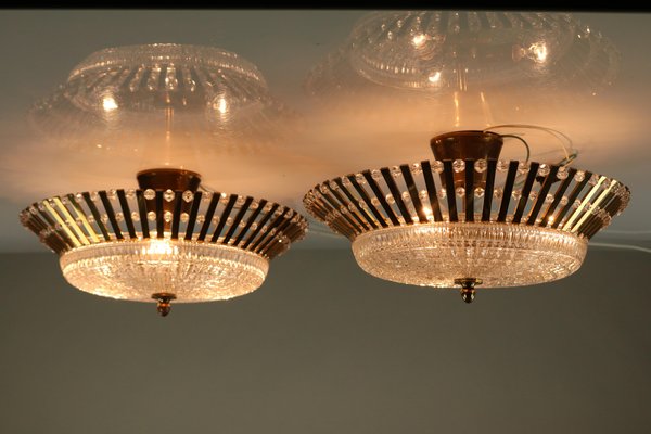 Austrian Glass, Brass, and Diamond Cut Acrylic Glass Ceiling Lamps, 1950s, Set of 2-FUP-658881