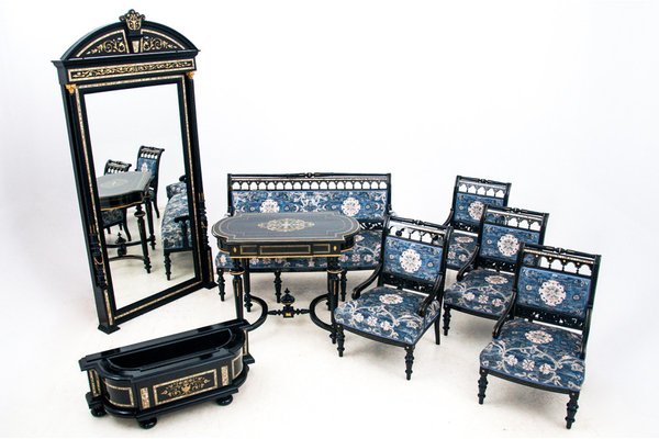 Austrian Living Room Set by Hans Makart, First Half of the 19th Century, Set of 8-BXB-1275816