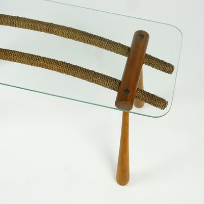 Austrian Mid-Century Beechwood Side Table with Cord and Glass Top by Max Kment-MH-907488