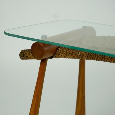 Austrian Mid-Century Beechwood Side Table with Cord and Glass Top by Max Kment-MH-907488