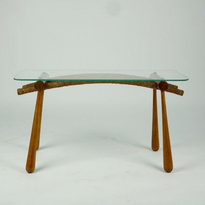 Austrian Mid-Century Beechwood Side Table with Cord and Glass Top by Max Kment-MH-907488