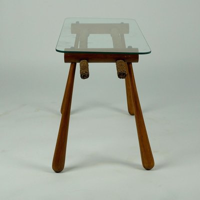 Austrian Mid-Century Beechwood Side Table with Cord and Glass Top by Max Kment-MH-907488