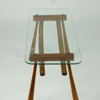 Austrian Mid-Century Beechwood Side Table with Cord and Glass Top by Max Kment-MH-907488