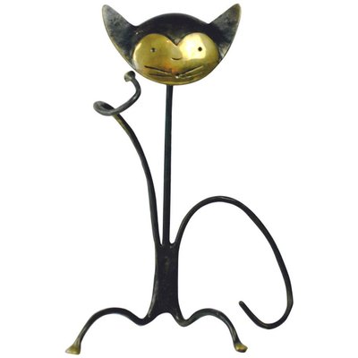 Austrian Mid-Century Brass Cat Wine Bottle Holder by Walter Bosse-MH-857017