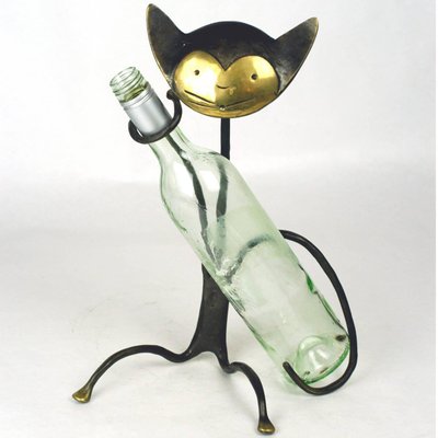 Austrian Mid-Century Brass Cat Wine Bottle Holder by Walter Bosse-MH-857017