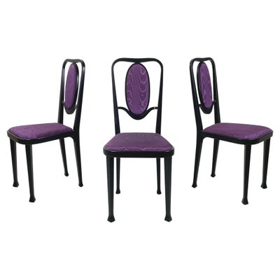 Austrian Modern Chairs 414 in Black Wood & Purple Fabric attributed to Kammerer Thonet, 1990s, Set of 3-GDD-1740087