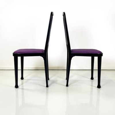 Austrian Modern Chairs 414 in Black Wood & Purple Fabric attributed to Kammerer Thonet, 1990s, Set of 3-GDD-1740087