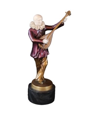 Austrian Pierrot with Lute Sculpture by G. Danzmann, 1900s-CXC-1229064