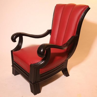 Austrian Red Leather Armchairs Attributed to Otto Prutscher, Set of 2-MH-856990