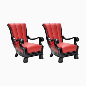 Austrian Red Leather Armchairs Attributed to Otto Prutscher, Set of 2-MH-856990