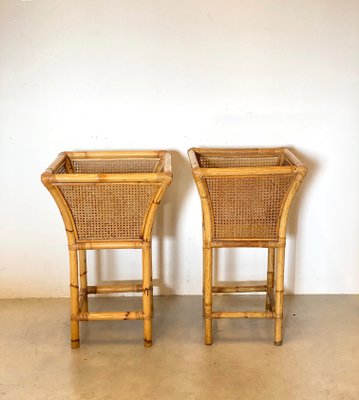 Austrian Straw and Bamboo Side Tables, 1970s, Set of 2-NPC-1175330