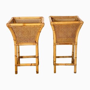 Austrian Straw and Bamboo Side Tables, 1970s, Set of 2-NPC-1175330