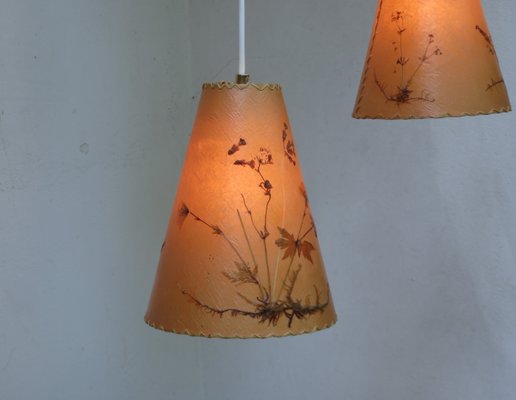 Austrian Wood and Floral Parchment Cascade Ceiling Lamp, 1960s-EY-706364