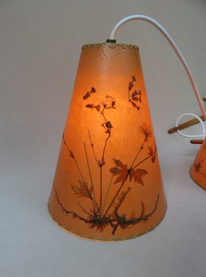 Austrian Wood and Floral Parchment Cascade Ceiling Lamp, 1960s-EY-706364