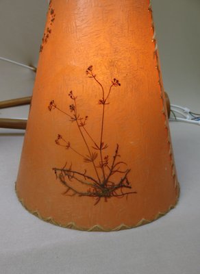 Austrian Wood and Floral Parchment Cascade Ceiling Lamp, 1960s-EY-706364