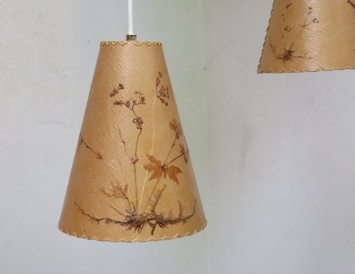 Austrian Wood and Floral Parchment Cascade Ceiling Lamp, 1960s-EY-706364