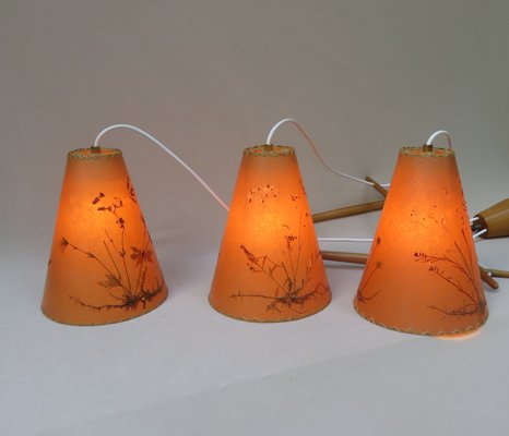 Austrian Wood and Floral Parchment Cascade Ceiling Lamp, 1960s-EY-706364