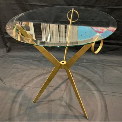 Auxiliary Table With Iron Legs and Beveled Glass-IKW-798374