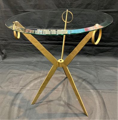 Auxiliary Table With Iron Legs and Beveled Glass-IKW-798374