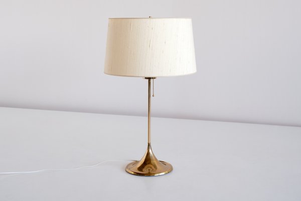 B-024 Brass Table Lamp with Beige Silk Shade from Bergboms, Sweden, 1960s-FMT-1060149